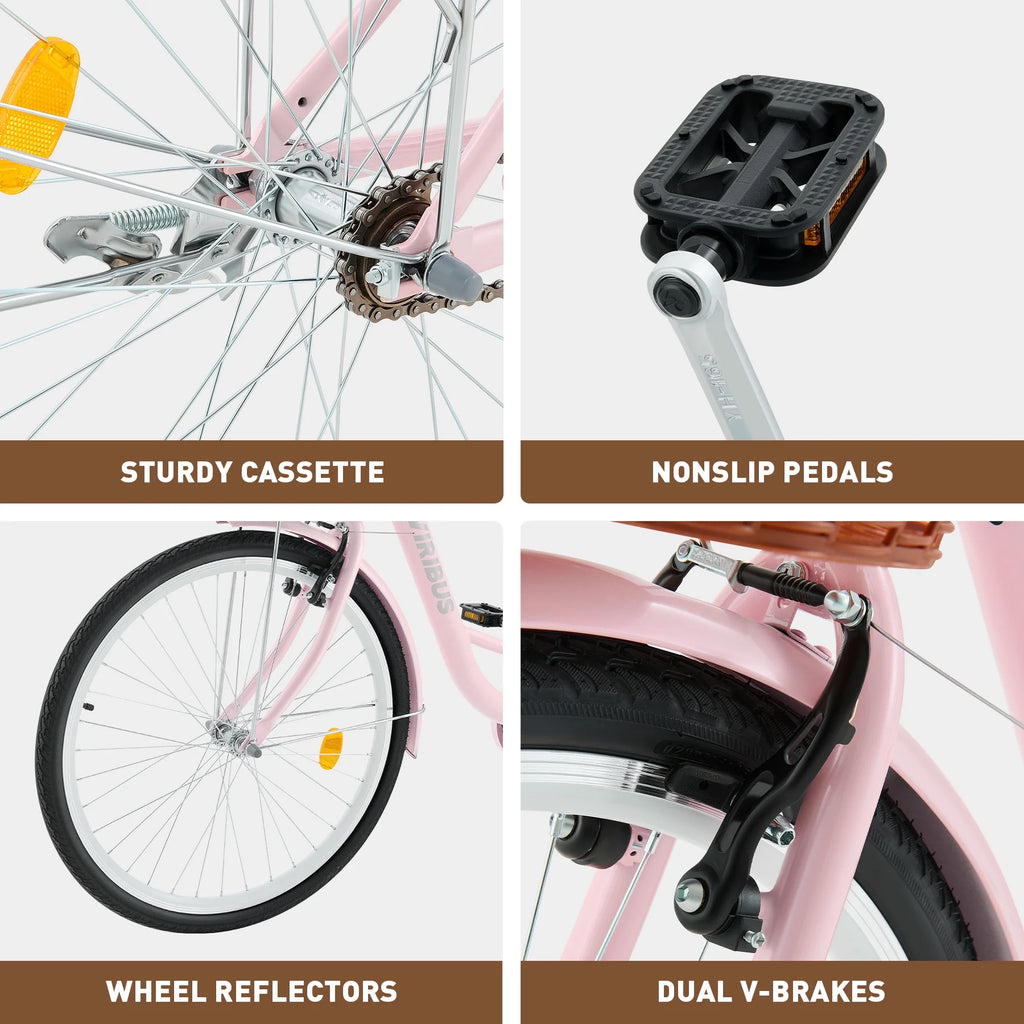 24 Inch City Cruiser Bicycle with Carbon Steel Frame Dual V Brakes Basket M7643