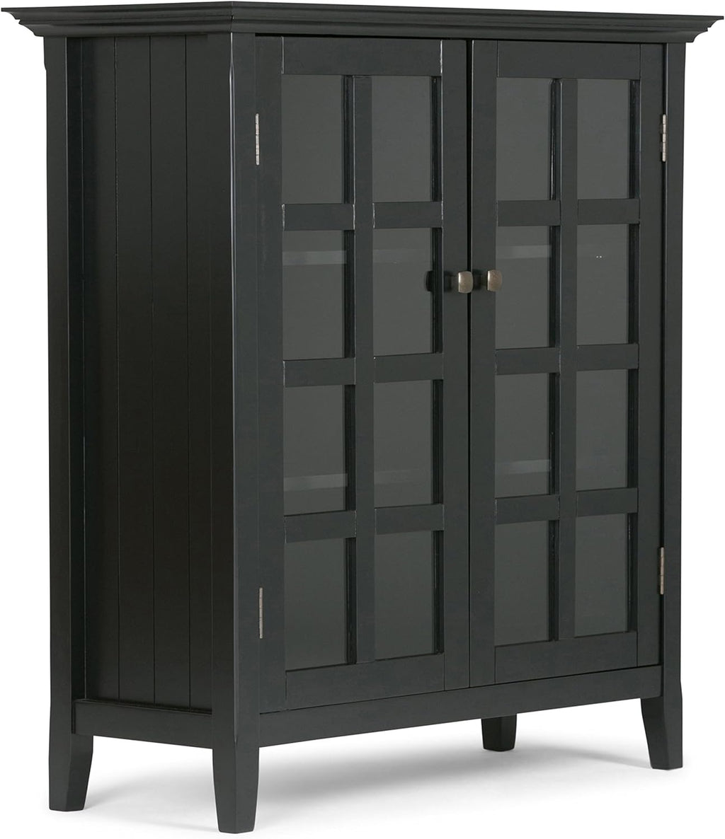 Distressed Grey Solid Wood Storage Cabinet with 2 Tempered Glass Doors Z5746