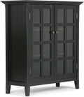Distressed Grey Solid Wood Storage Cabinet with 2 Tempered Glass Doors Z5746