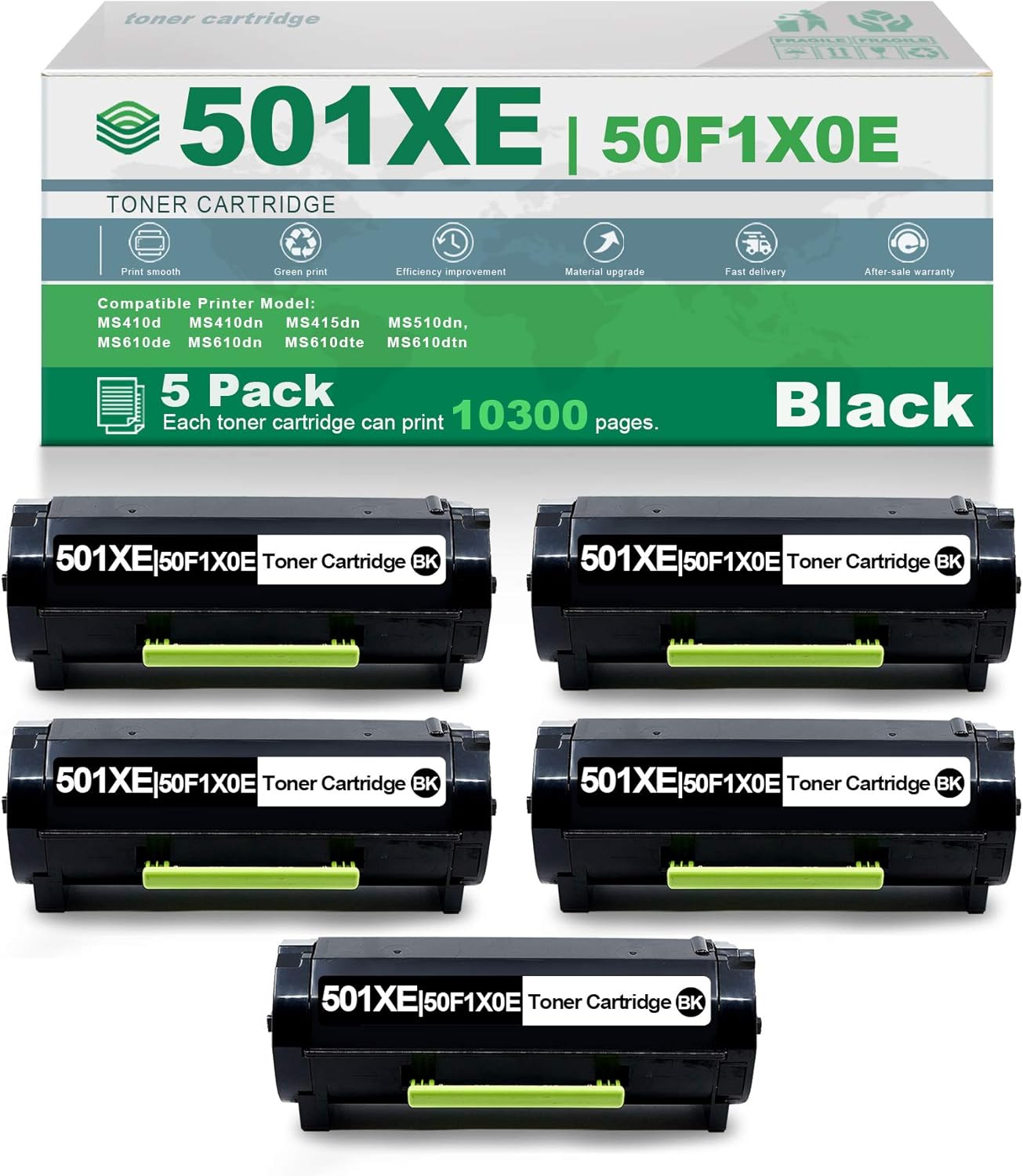 5 Pack Black High Yield Remanufactured Toner Cartridge N277904
