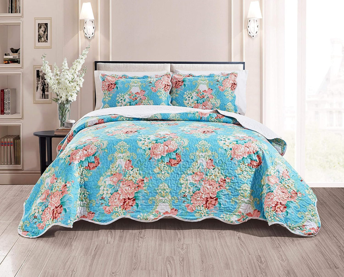 3-Piece Oversize Quilt Set Reversible Bedspread Coverlet Cal King Size U493738