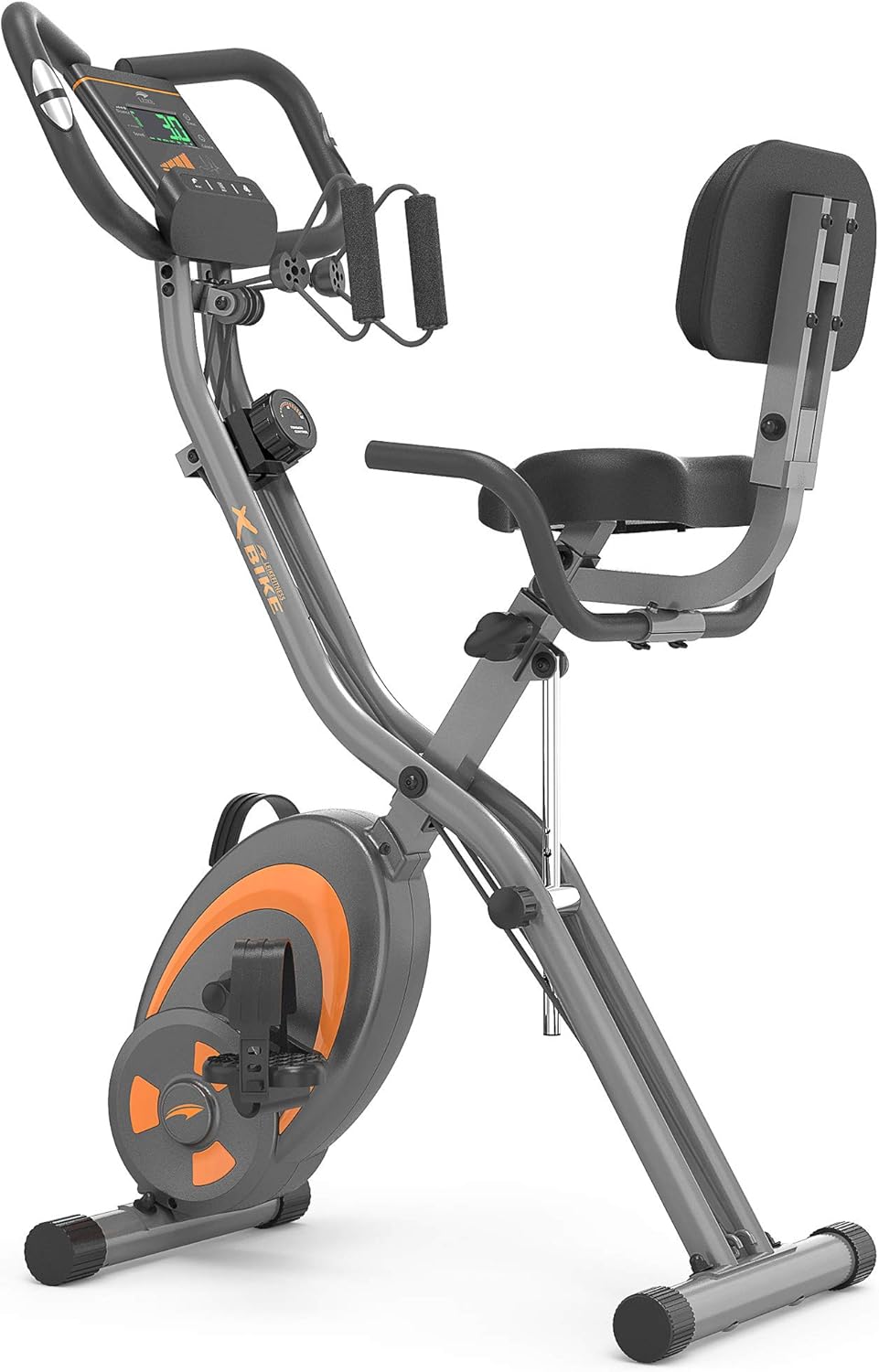 Grey Recumbent Exercise Bike with Arm Resistance Bands and LCD Monitor Y86951