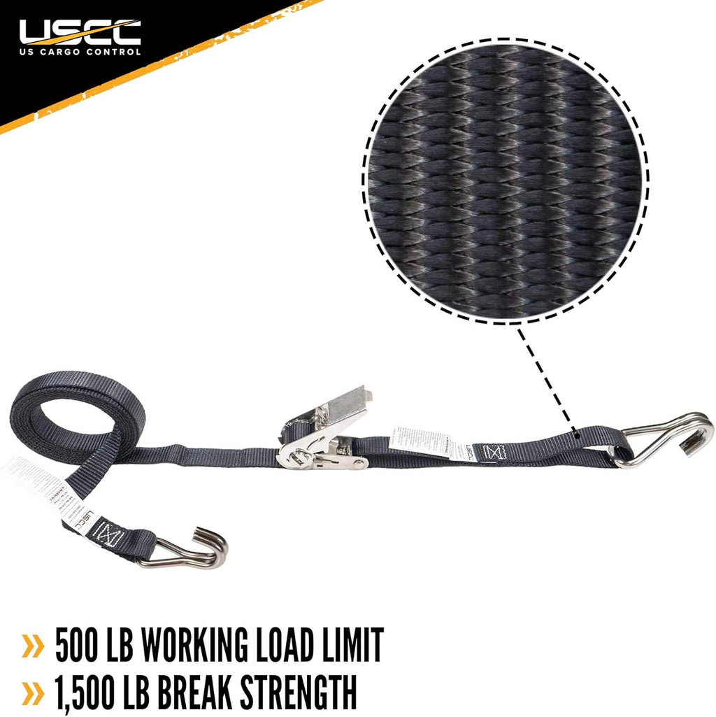 Stainless Steel Ratchet Strap Tie Down 1 Inch Wide 10 Foot Long Black 4 Pack Z995