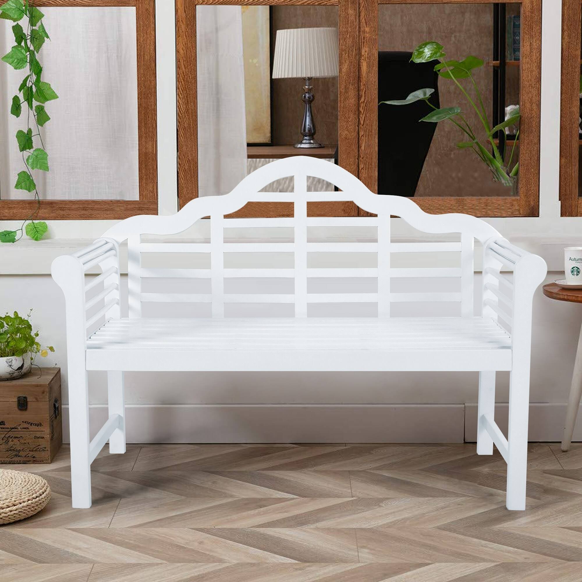 Black Acacia Wood Bench with Backrest and Armrests V687224