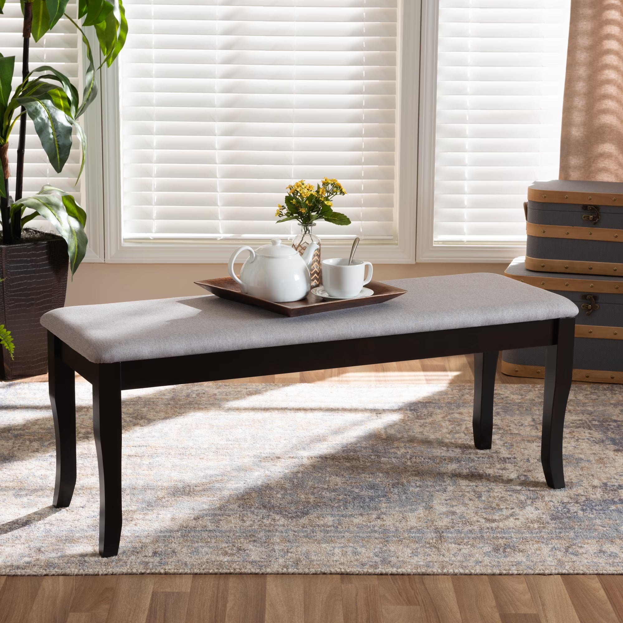 Grey Fabric Upholstered Wood Dining Bench X526