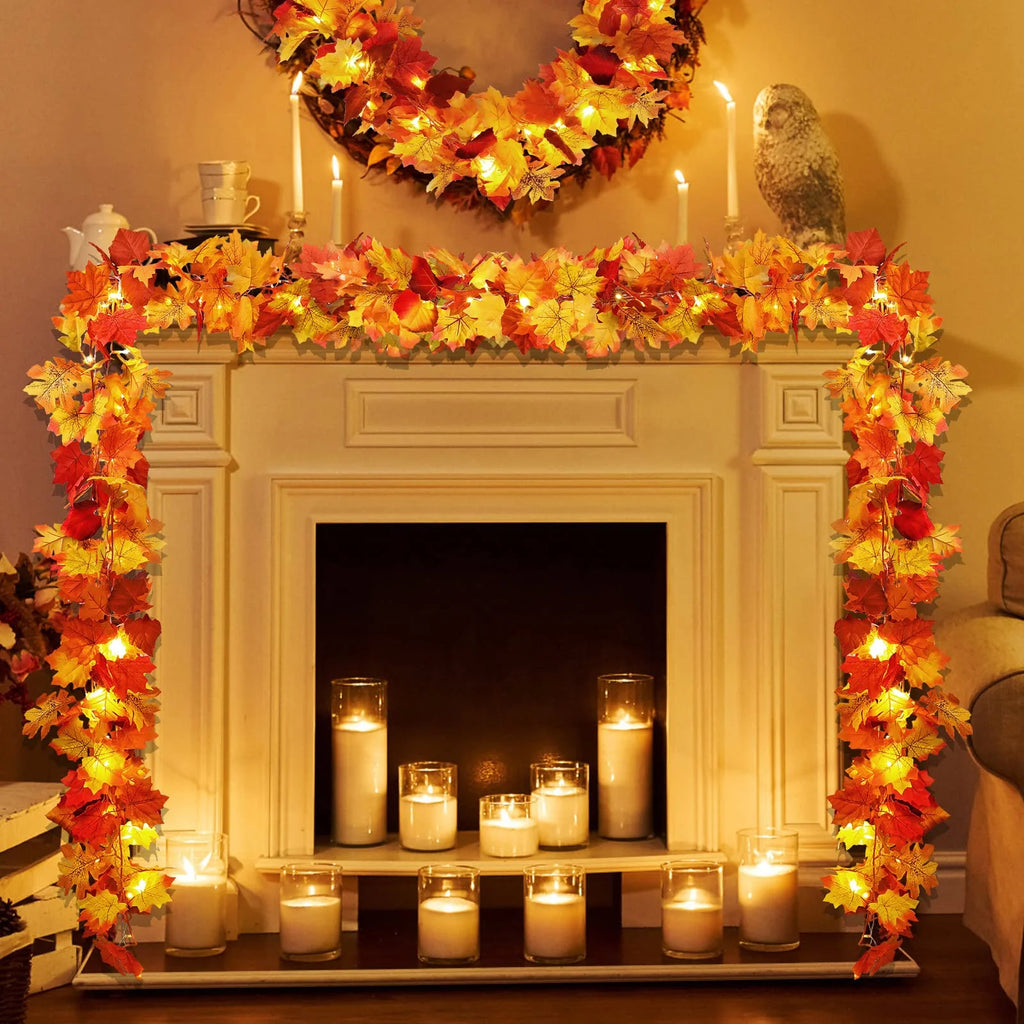 Maple Leaves Garland with Lights A79537