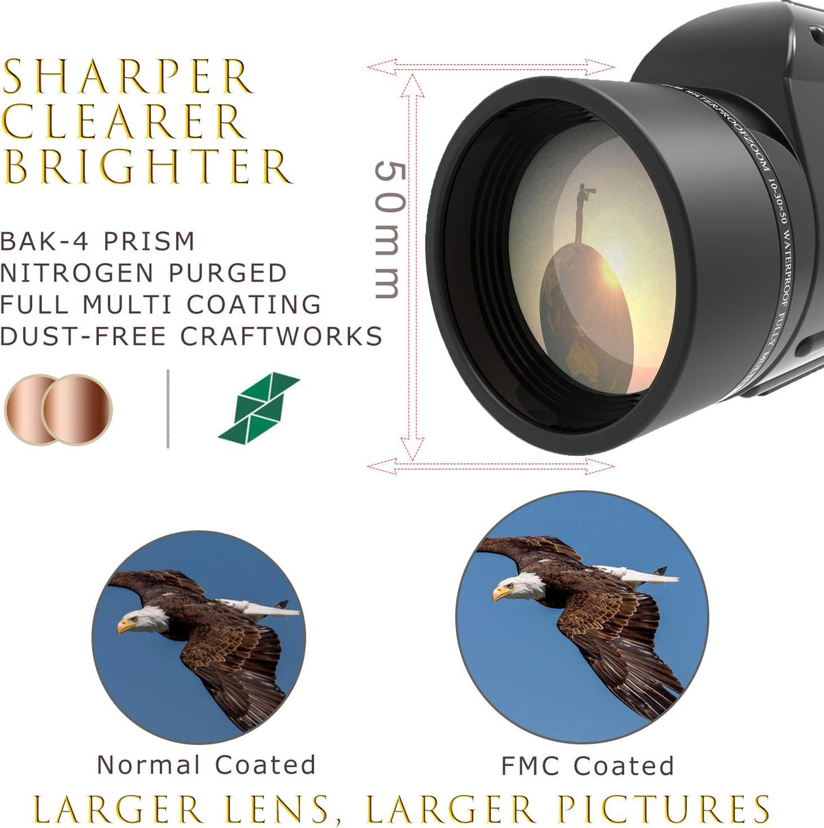 10-30X50 Zoom Monocular Telescope BAK4 Prism Waterproof R6947