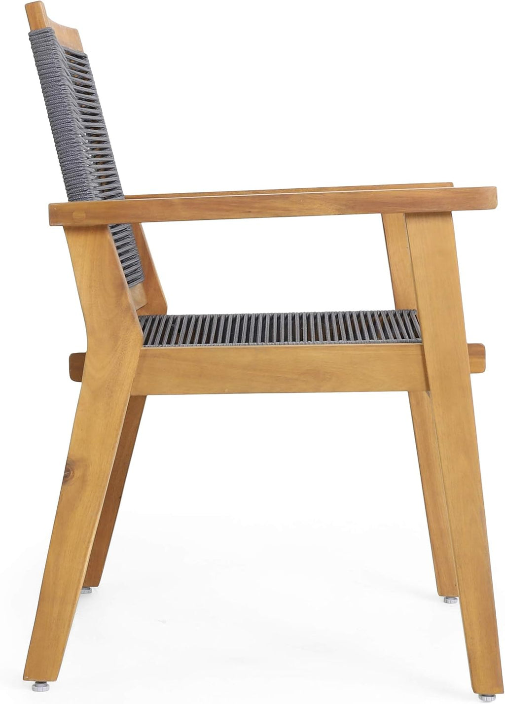 Outdoor Acacia Wood Dining Chair with Rope Seating (Set of 2), Teak and Dark Gray C33235