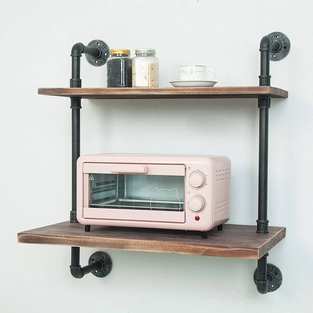 Black Industrial Retro Wall Mount Iron Pipe Microwave Oven Shelf Stand K821909