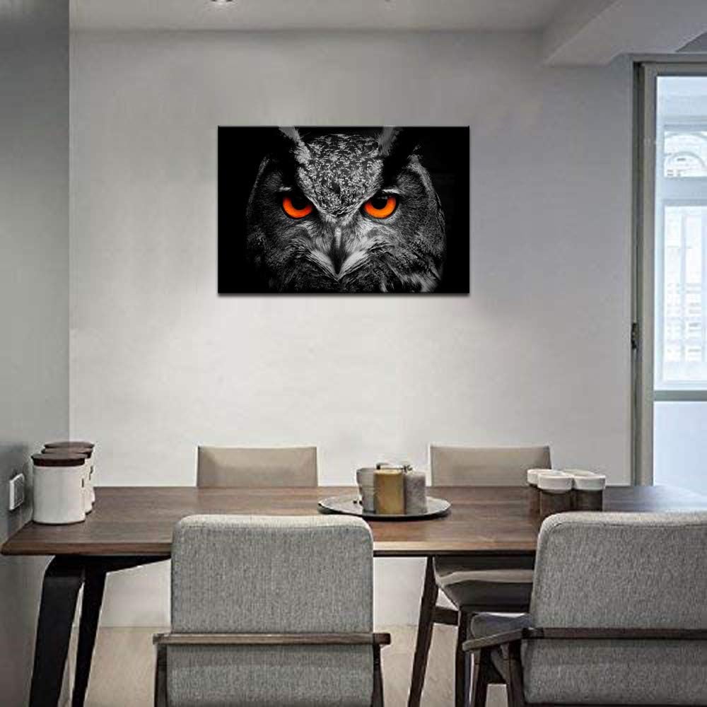 Black White Owl with Red Eyes Canvas Painting Framed Artwork F979