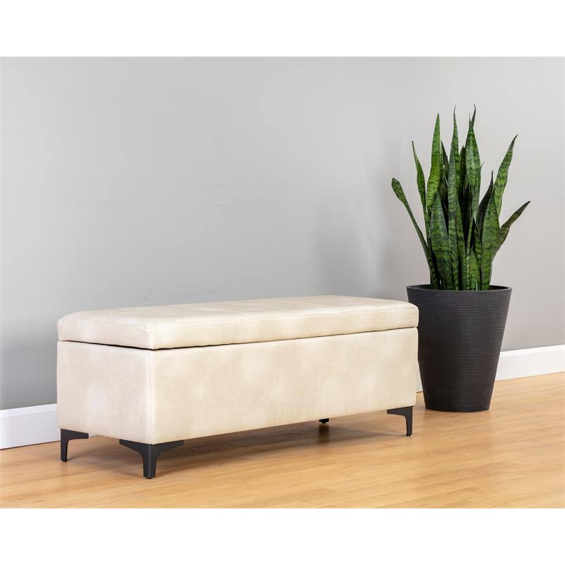 Cream Faux Leather Storage Bench X555