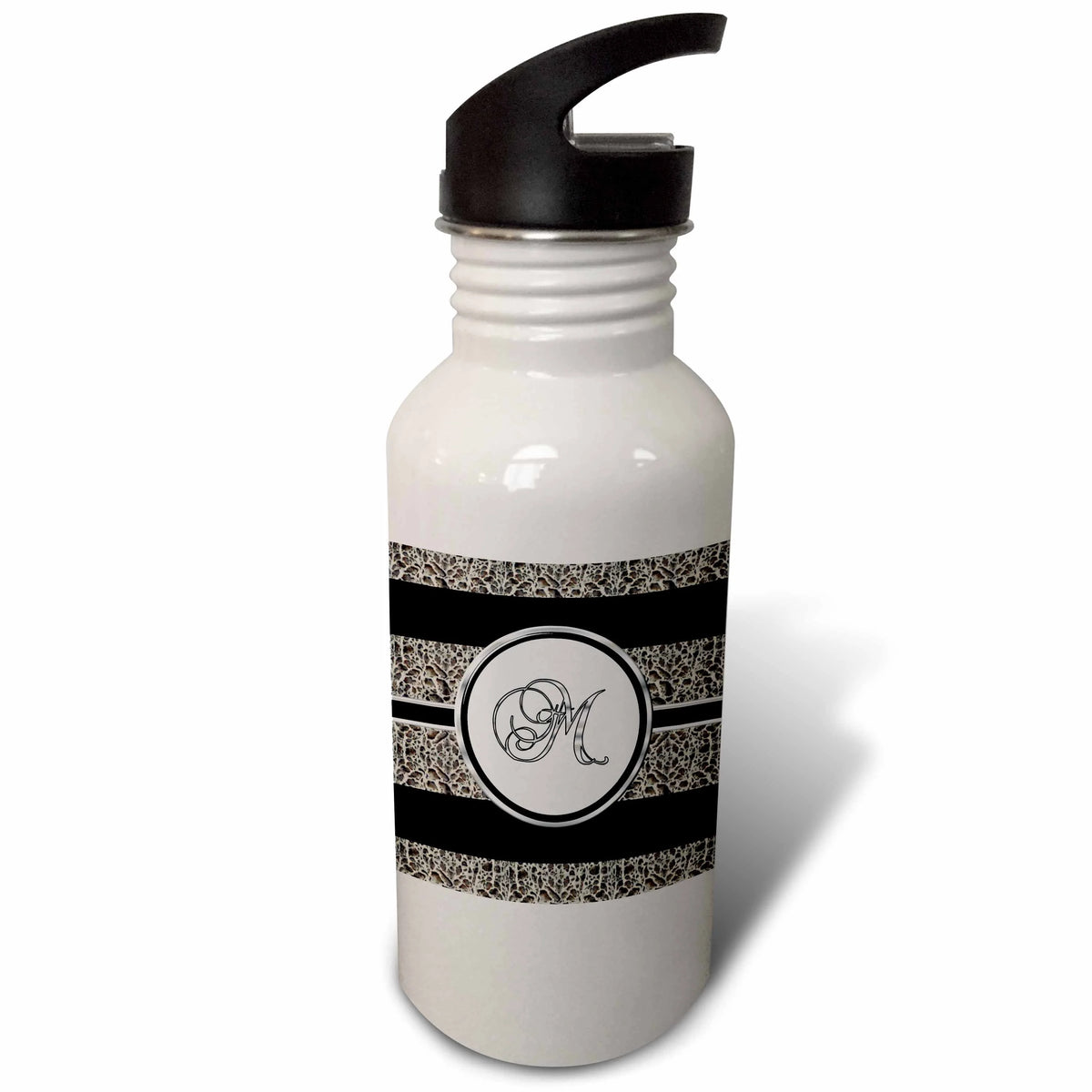 Black White Ocelot Animal Print 21 oz Sports Water Bottle V77269