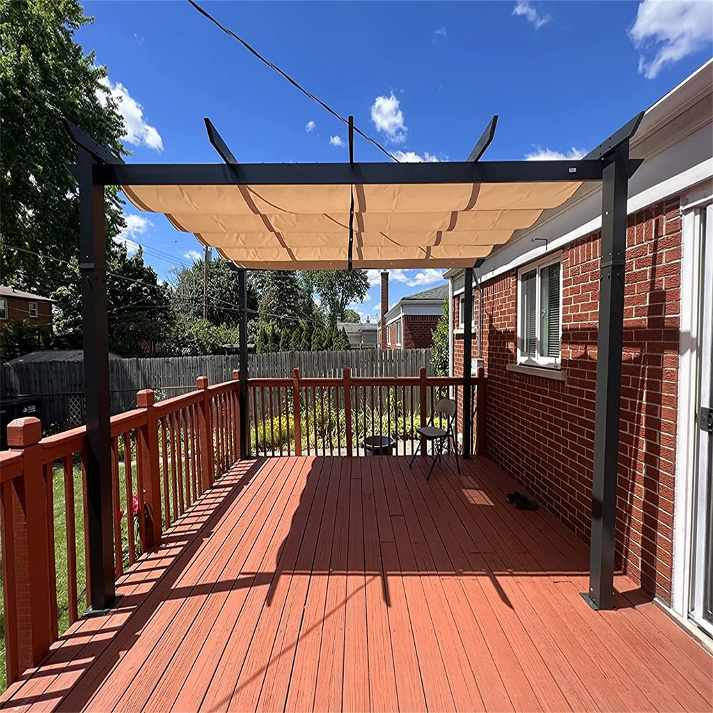 Beige Aluminum Retractable Pergola with Sun Shade Canopy M2153