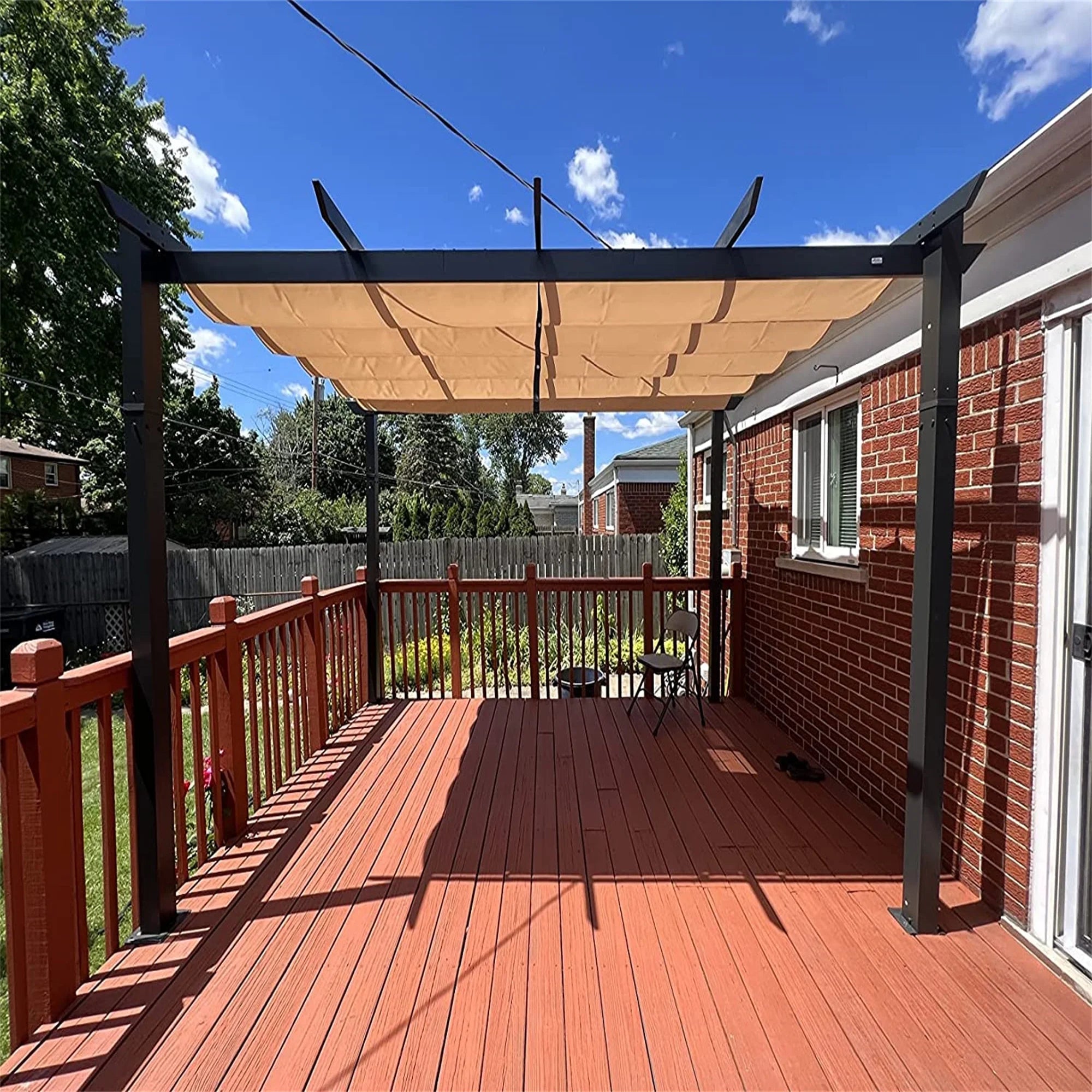 Beige Aluminum Retractable Pergola with Sun Shade Canopy M2153