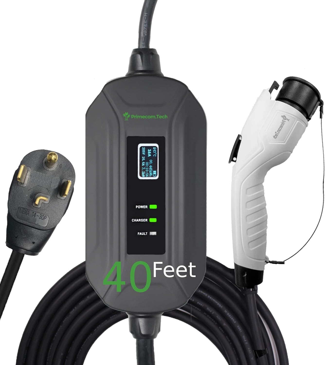 Portable Level 2 Electric Vehicle Charger, 16Amp, 30 Feet Y94910