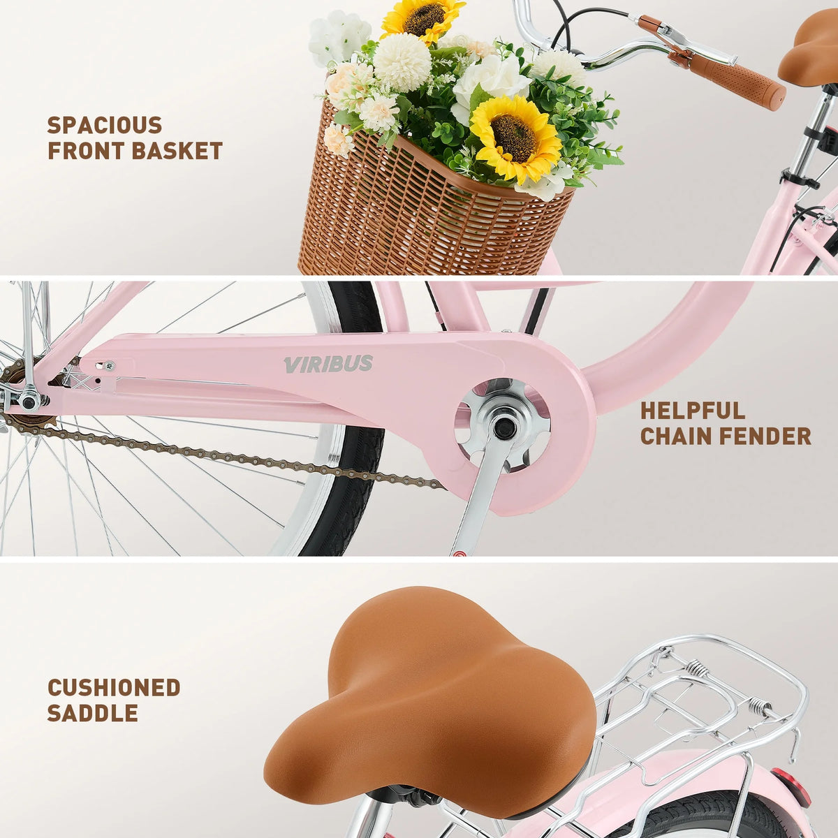 24 Inch City Cruiser Bicycle with Carbon Steel Frame Dual V Brakes Basket M7643