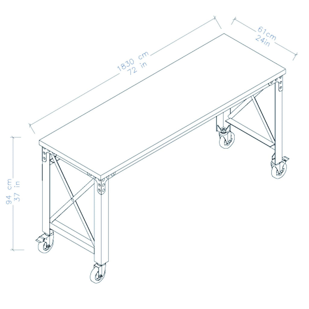 Rolling Industrial Desk with Wooden Top 46 x 24 Inches Q530803