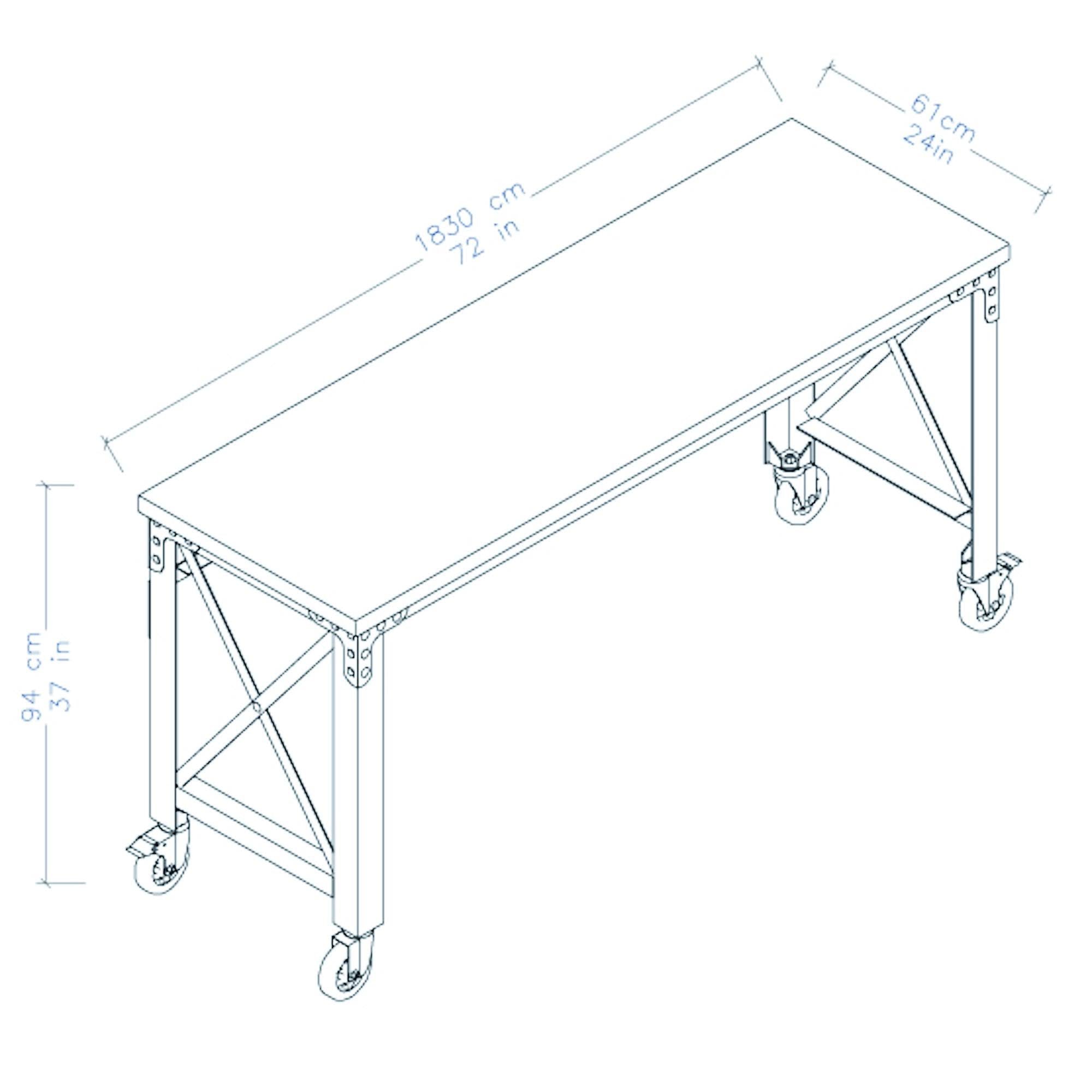 Rolling Industrial Desk with Wooden Top 46 x 24 Inches Q530803