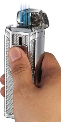 White Carbon Fiber Chrome Table Lighter S169879