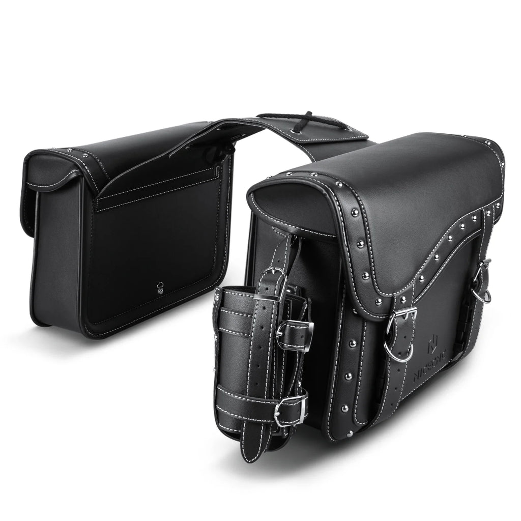 Black 35L Leather Motorcycle Saddlebags C749