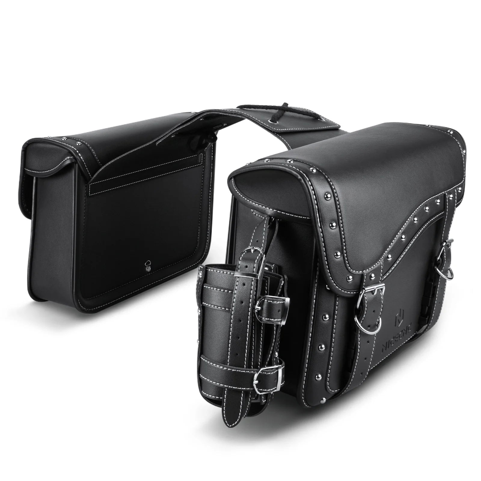 Black 35L Leather Motorcycle Saddlebags C749