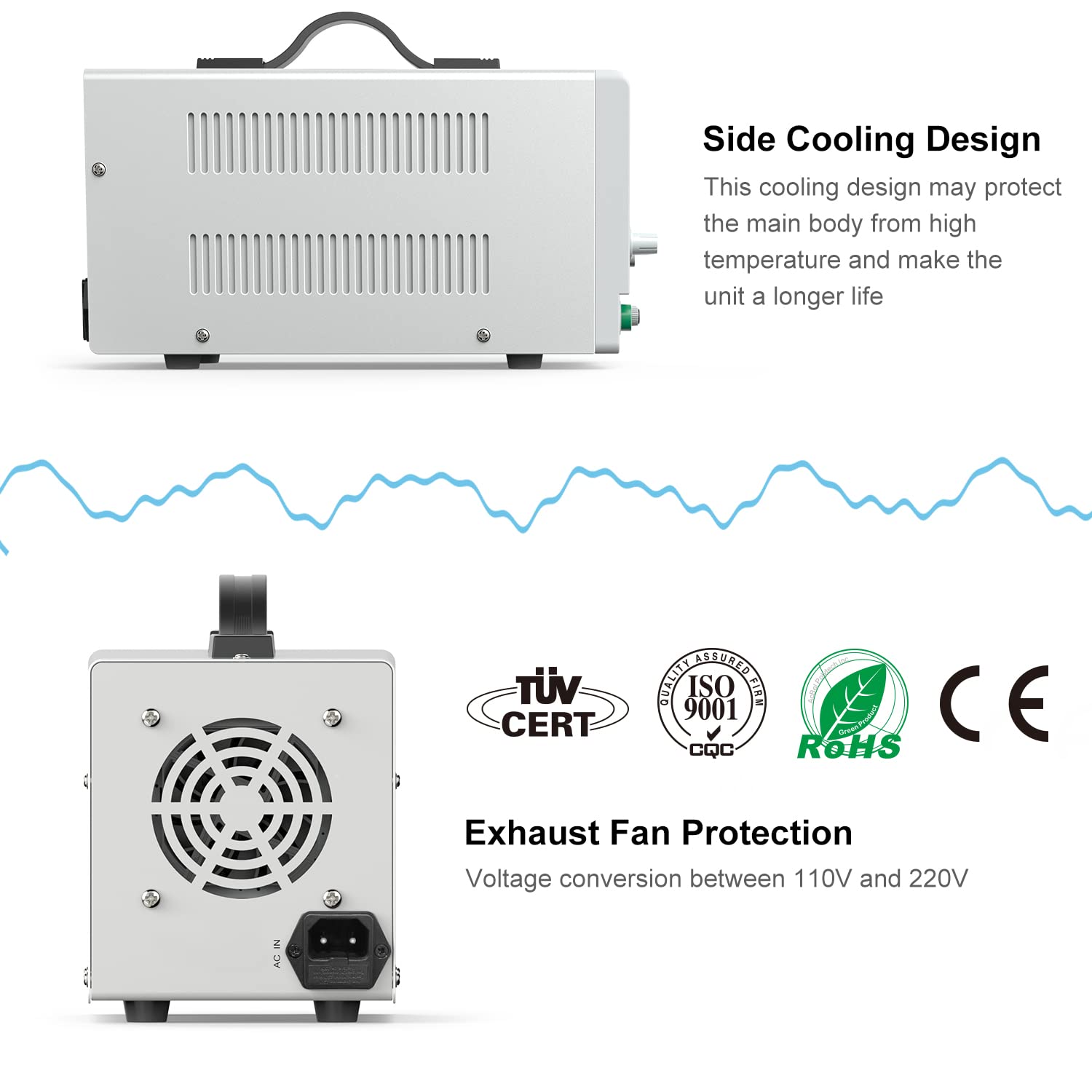 30V 5A Adjustable Switching Regulated DC Bench Linear Power Supply with Alligator Leads and 3 LED Digital Display X505