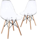 Clear Plastic Side Chair with Natural Wood Legs, Set of 2 M98387