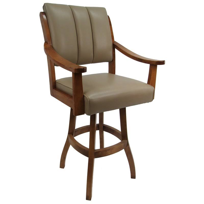Taupe Brown Swivel Solid Wood Bar Stool Q2537