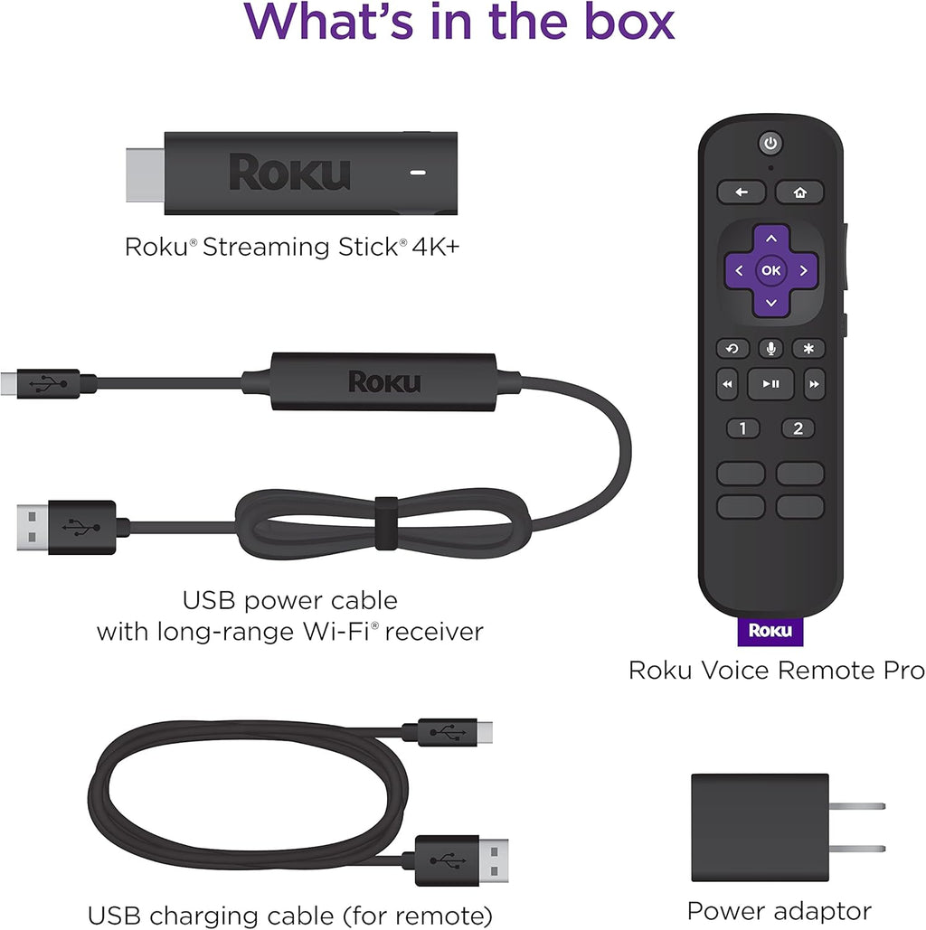 Roku Streaming Stick 4K+ Streaming Device 4K/HDR/Dolby Vision with Voice Remote Pro, Black Pack of 2 Q50482
