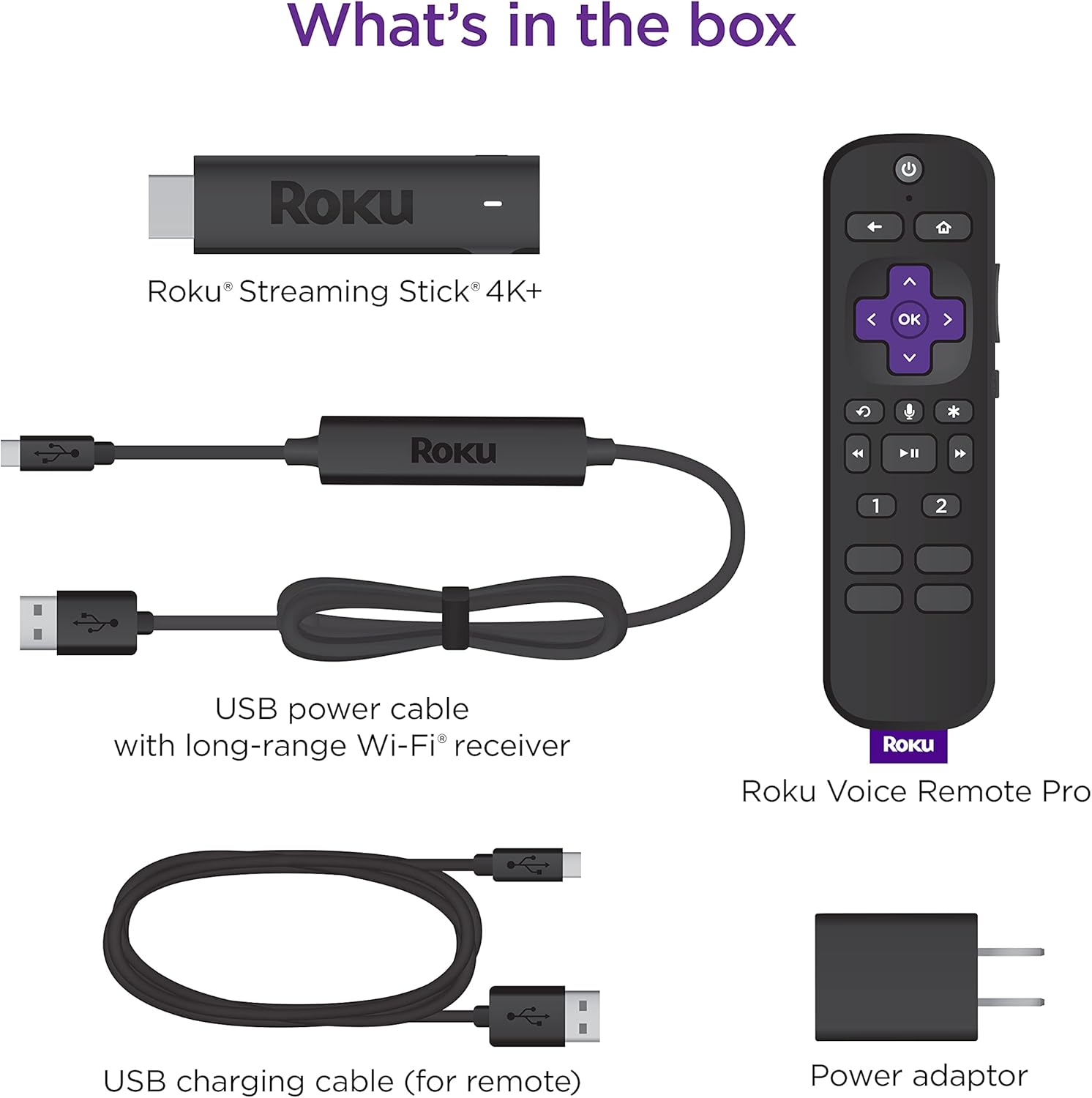 Roku Streaming Stick 4K+ Streaming Device 4K/HDR/Dolby Vision with Voice Remote Pro, Black Pack of 2 Q50482