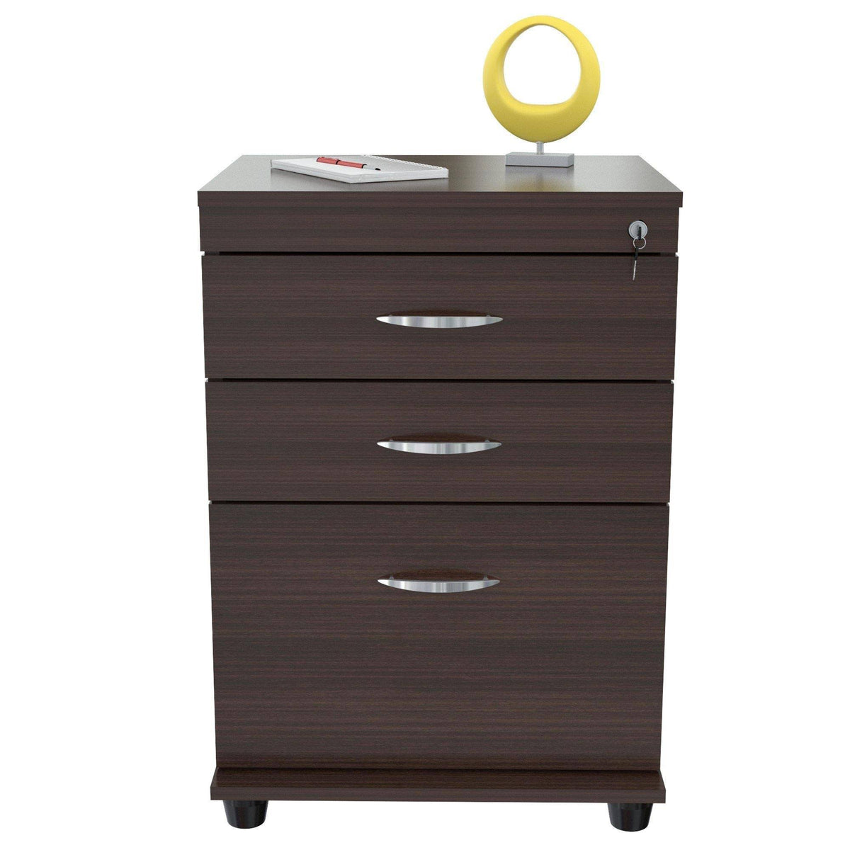 Espresso Melamine and Engineered Wood File Cabinet with 3 Drawer Y578