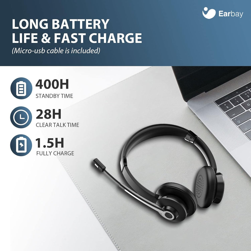 Wireless Bluetooth Headset with Microphone, Noise Cancelling, USB Dongle, On-Ear, Pack of 2 K229501