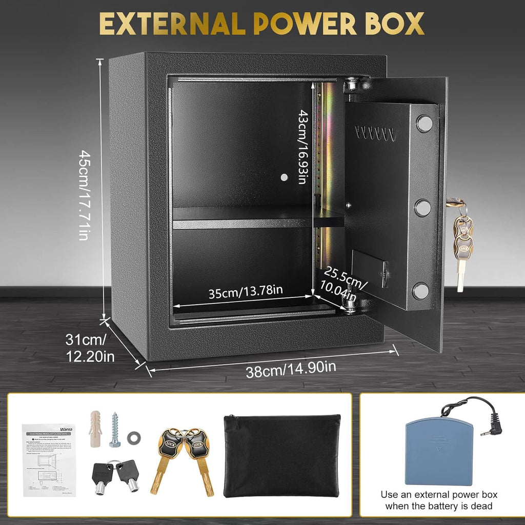 Fireproof Waterproof Safe Box with Fireproof Bag, HD LCD Screen Double Lock Cabinet Safe (1.8Cub) Y274