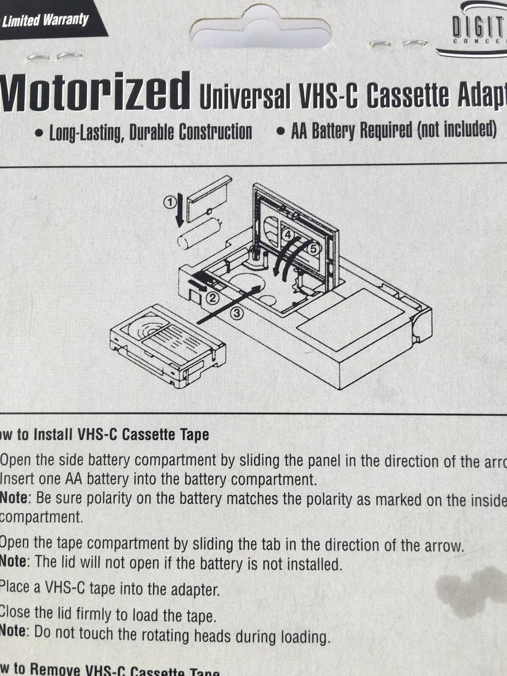 Video Cassette Adapter H2905