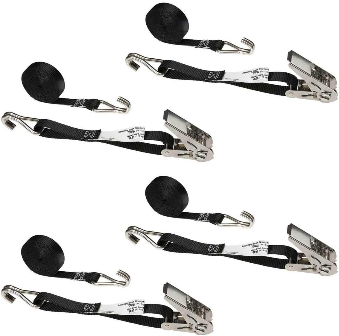 Stainless Steel Ratchet Strap Tie Down 1 Inch Wide 10 Foot Long Black 4 Pack Z995