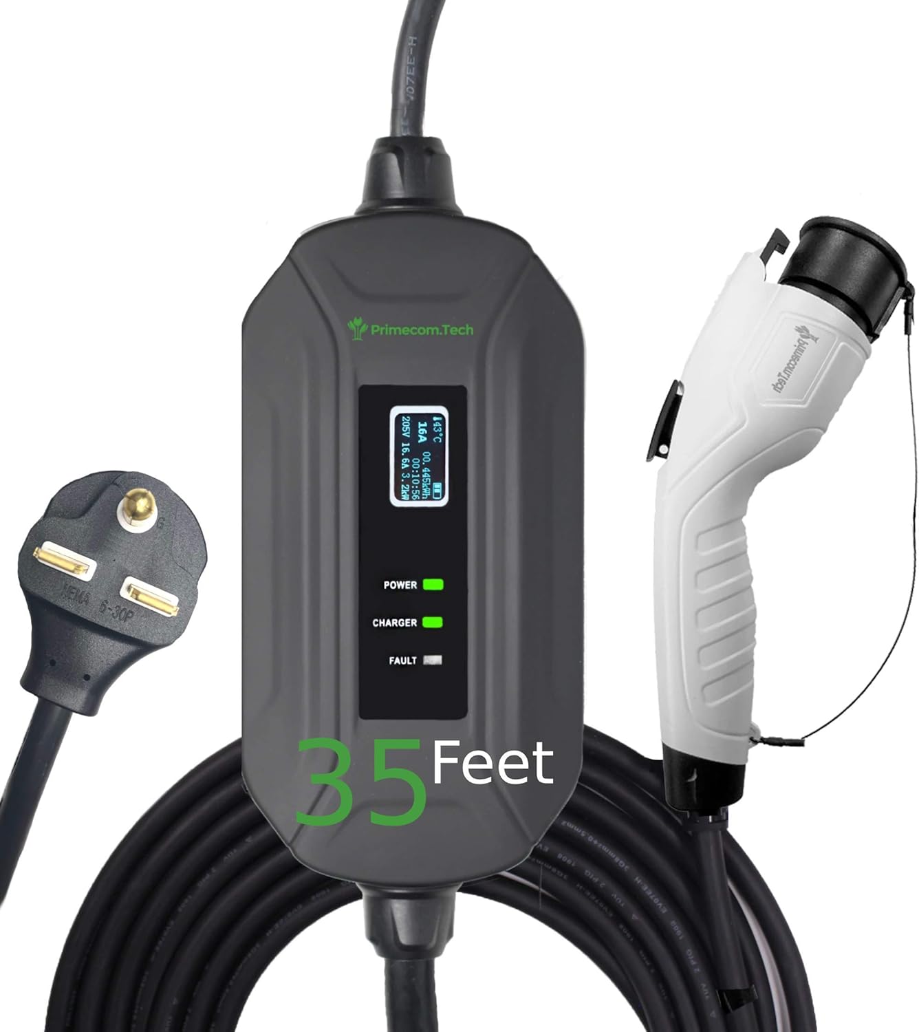 Portable Level 2 Electric Vehicle Charger, 16Amp, 30 Feet Y94910