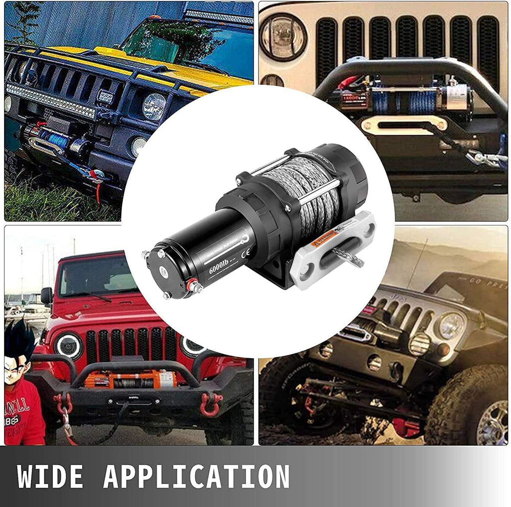 Electric Winch 6000lb Load Capacity Synthetic Rope with Wireless Remote Control L39941