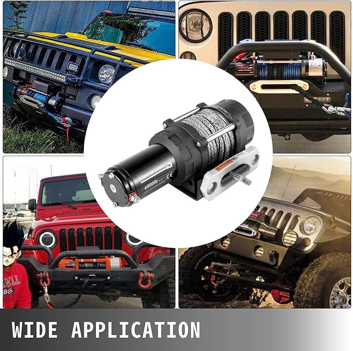 Electric Winch 6000lb Load Capacity Synthetic Rope with Wireless Remote Control L39941