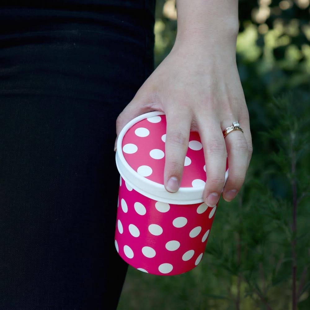 16 oz Pink Polka Dotty Ice Cream Containers with Non-Vented Lids, 250 Containers & 250 Lids R295