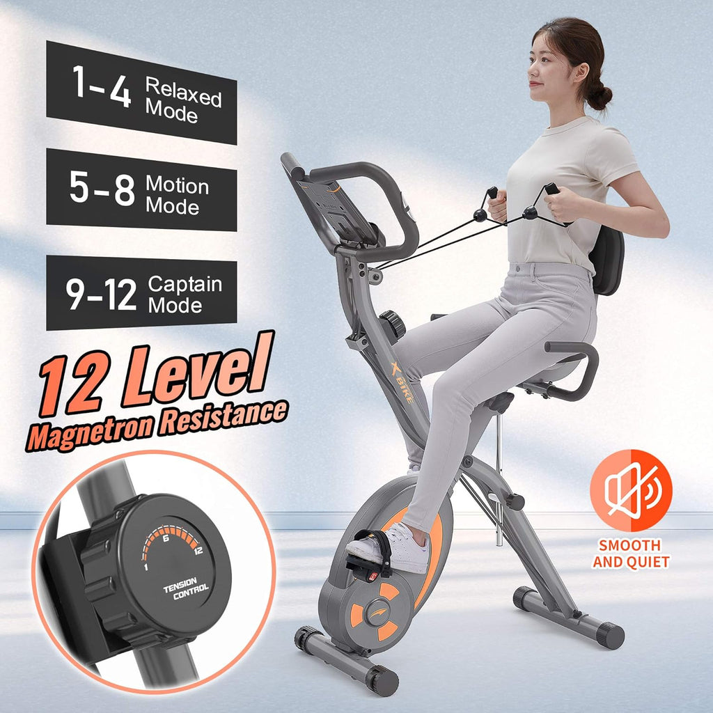 Grey Recumbent Exercise Bike with Arm Resistance Bands and LCD Monitor Y86951