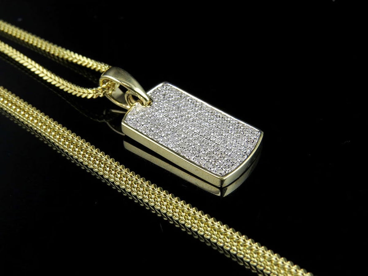 10K Yellow Gold Dogtag Diamond Pendant with 10K Franco Chain P316659