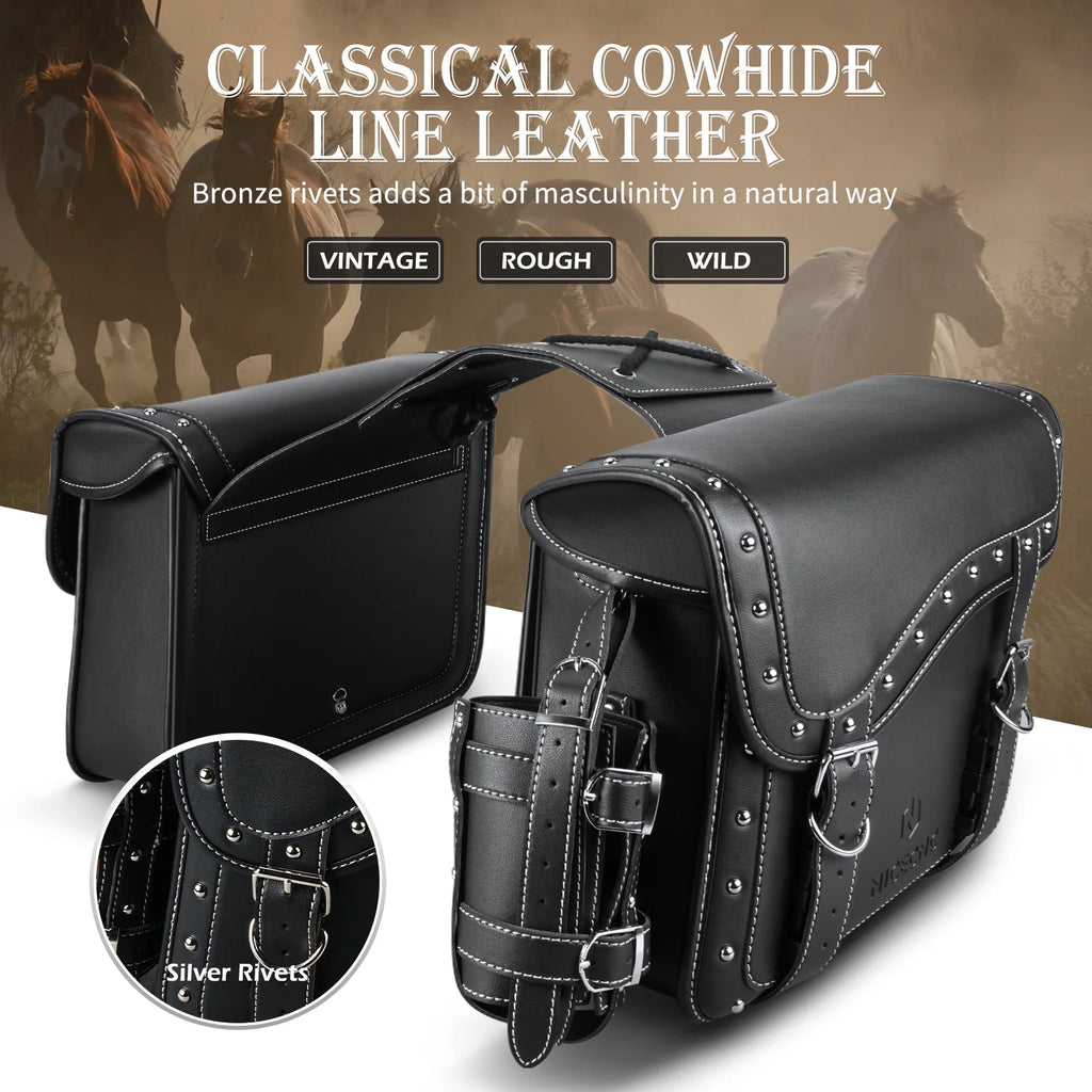 Black 35L Leather Motorcycle Saddlebags C749