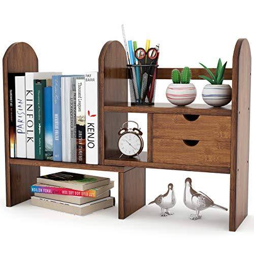 Bamboo Desktop Bookshelf Bookcase with 2 Drawers Q2301