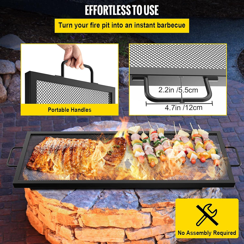 Black Steel Fire Pit Cooking Grate with Handles, Pack of 2 C823848