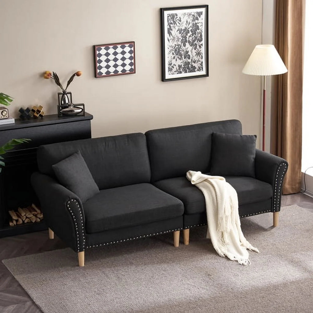 Black Upholstered 2-Seat Loveseat Sofa with 2 Pillows T828