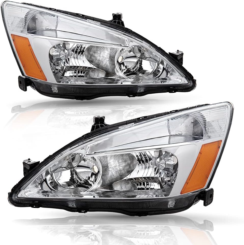 Headlight Assembly Set for 2003-2007 Honda Accord Black Housing Amber Reflector E736654