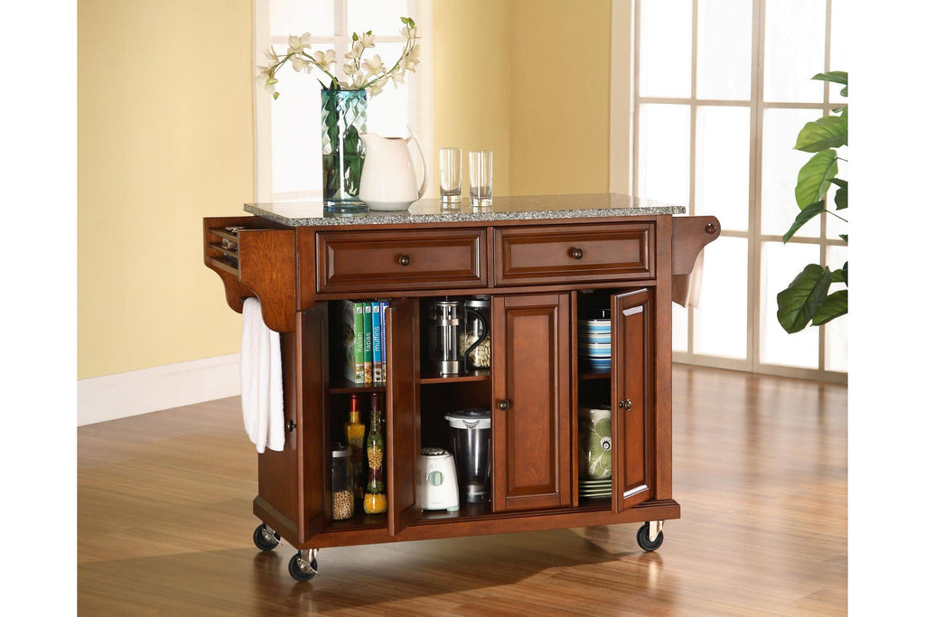 Classic Cherry Kitchen Cart with Granite Top N235