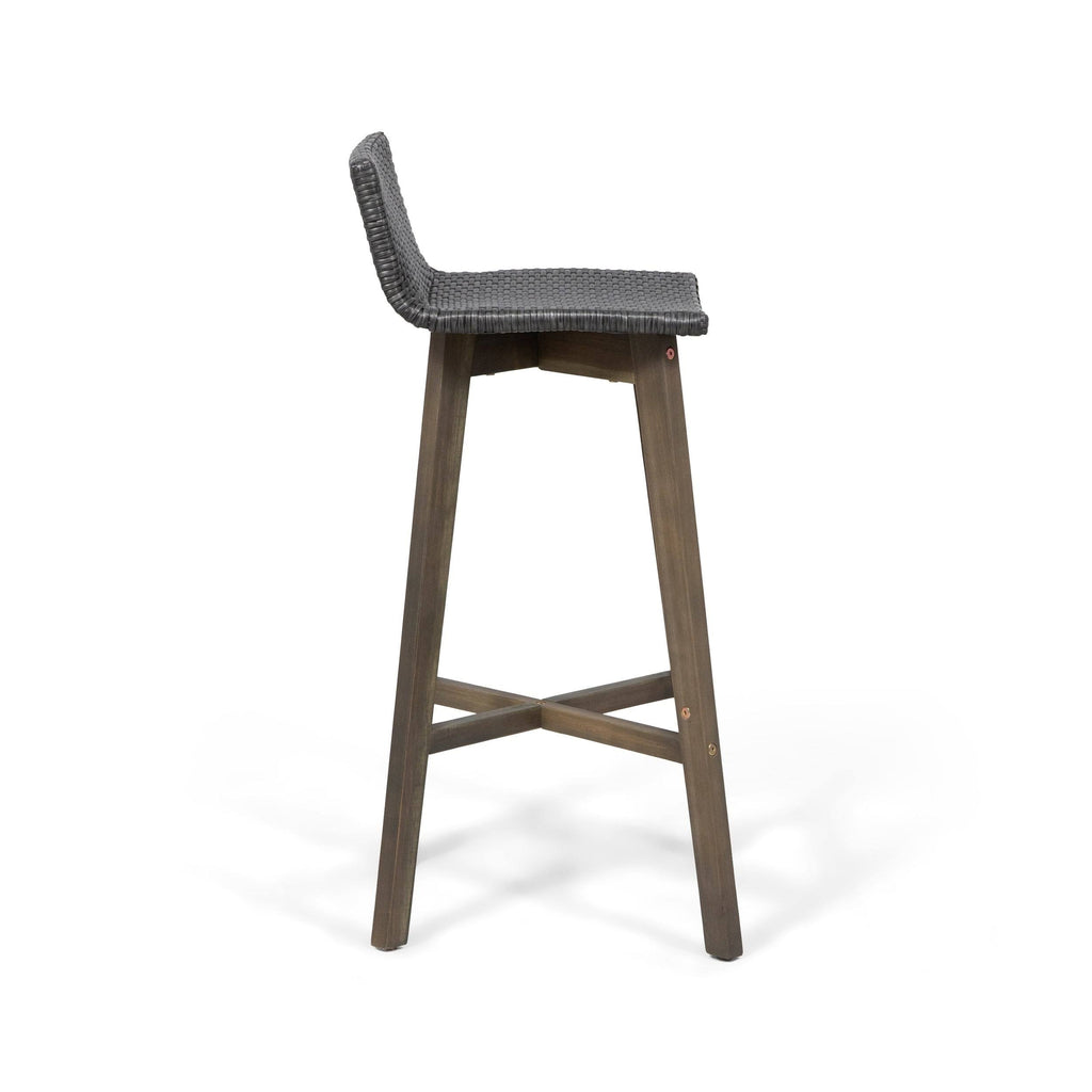 4pk Acacia Wood Wicker Patio Barstools Brown S19380