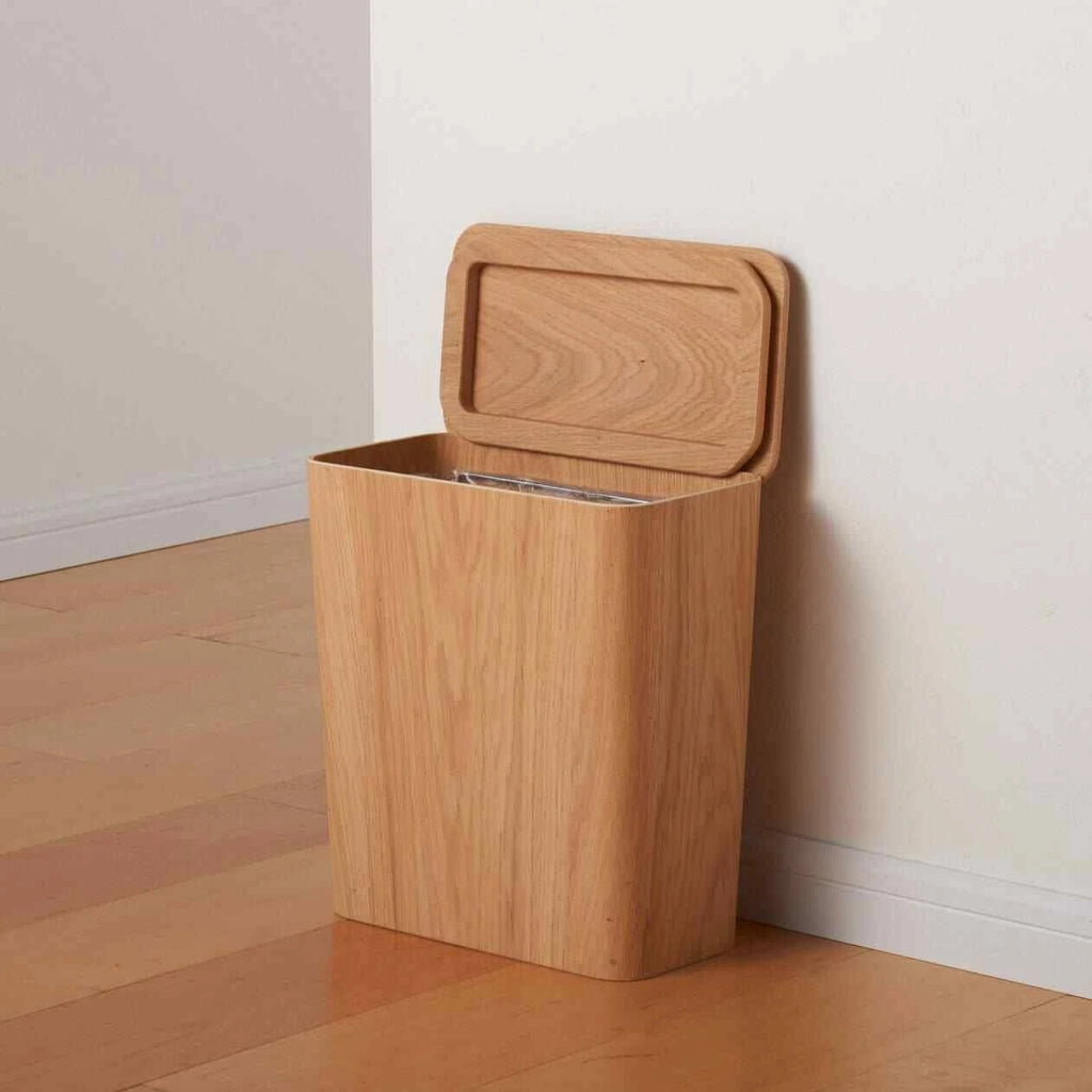Oak Wood Trash Can with Lid D737340