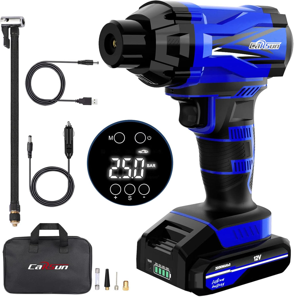 Portable Cordless Air Compressor, 12V Rechargeable Handheld Air Pump, Digital Pressure Gauge, Pack of 2 U947076